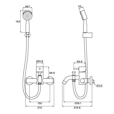 ก๊อกผสมอ่างอาบพร้อมฝักบัว WS WS-0182CS สเตนเลส_2