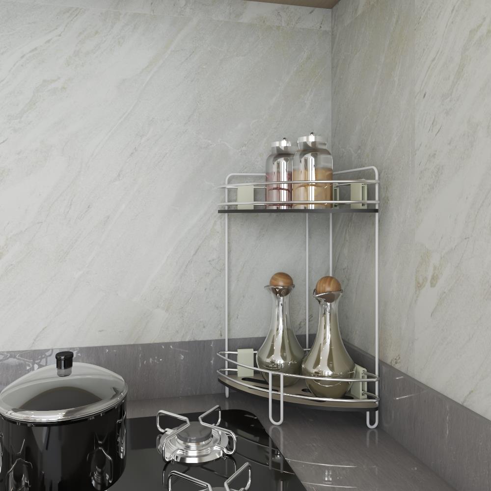 ชั้นเข้ามุมสเตนเลส2ชั้น ถาดขาว AQ-3151A2