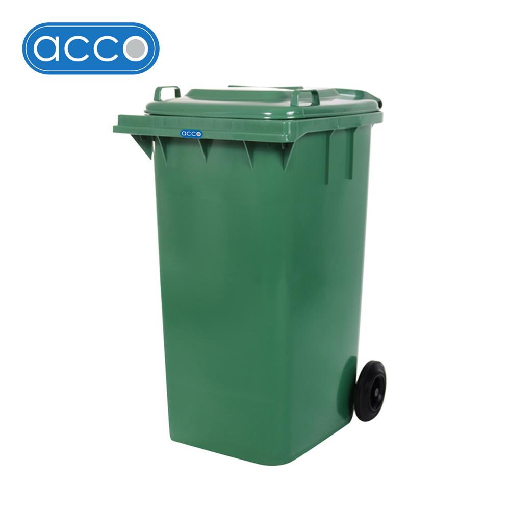 ถังขยะเหลี่ยม ฝาเปิด-ปิด มีล้อ ACCO 240L สีเขียว