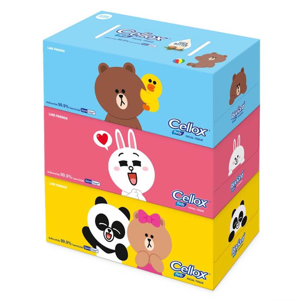 กระดาษเช็ดหน้า CELLOX LINE CHARACTER 135 แผ่น แพ็ก 3 ชิ้น