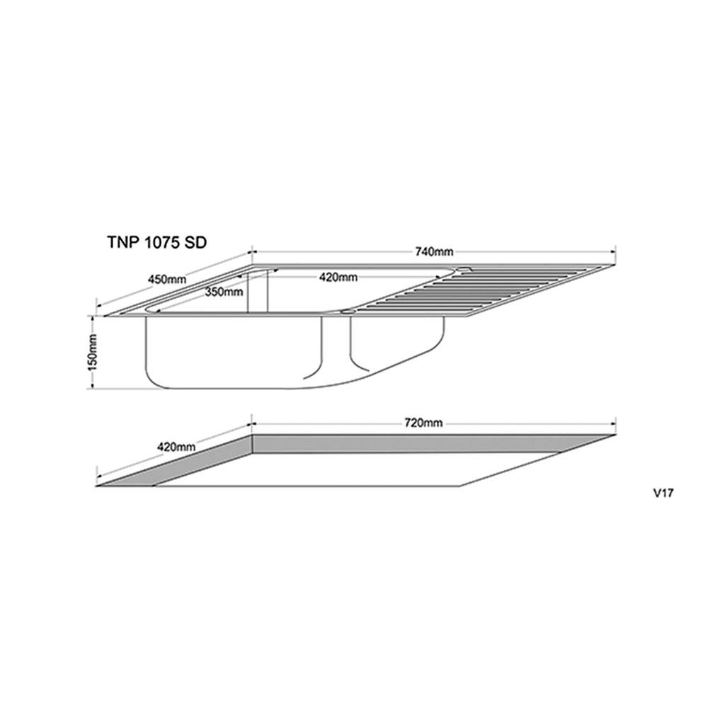 ซิงค์ฝัง 1 หลุม 1 ที่พัก TECNOPLUS 1075 SD สเตนเลส