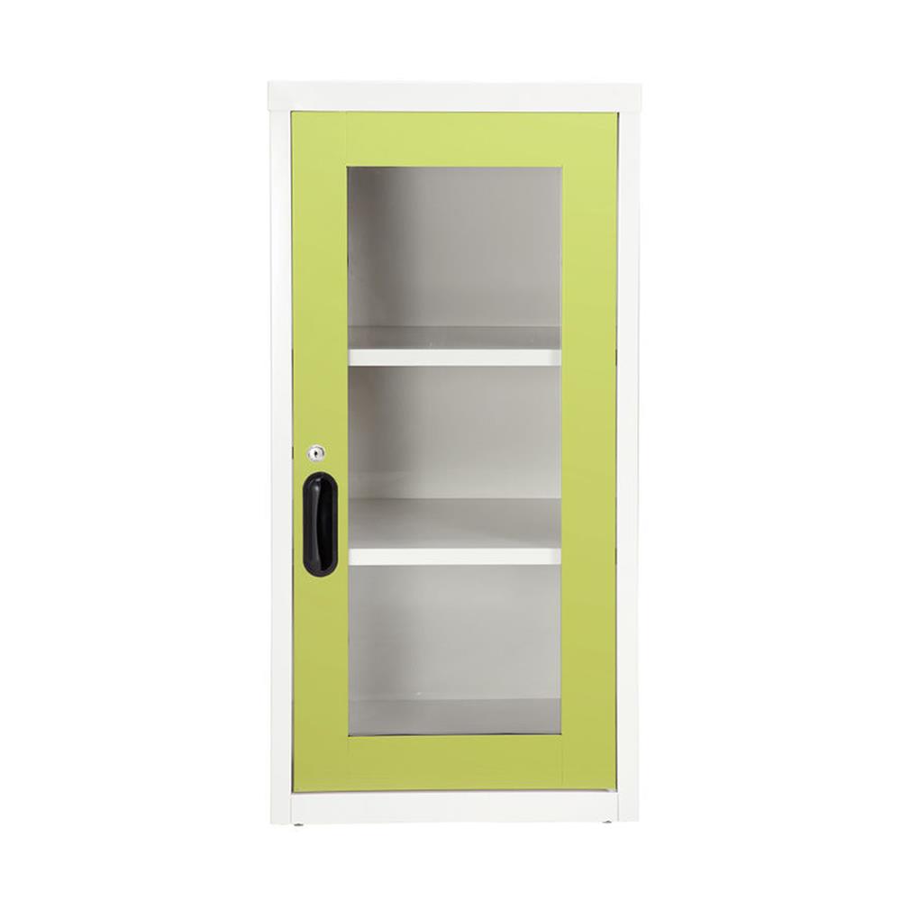 ตู้เหล็กบานเปิดกระจก KIOSK UDB-2 สีขาว/เขียว