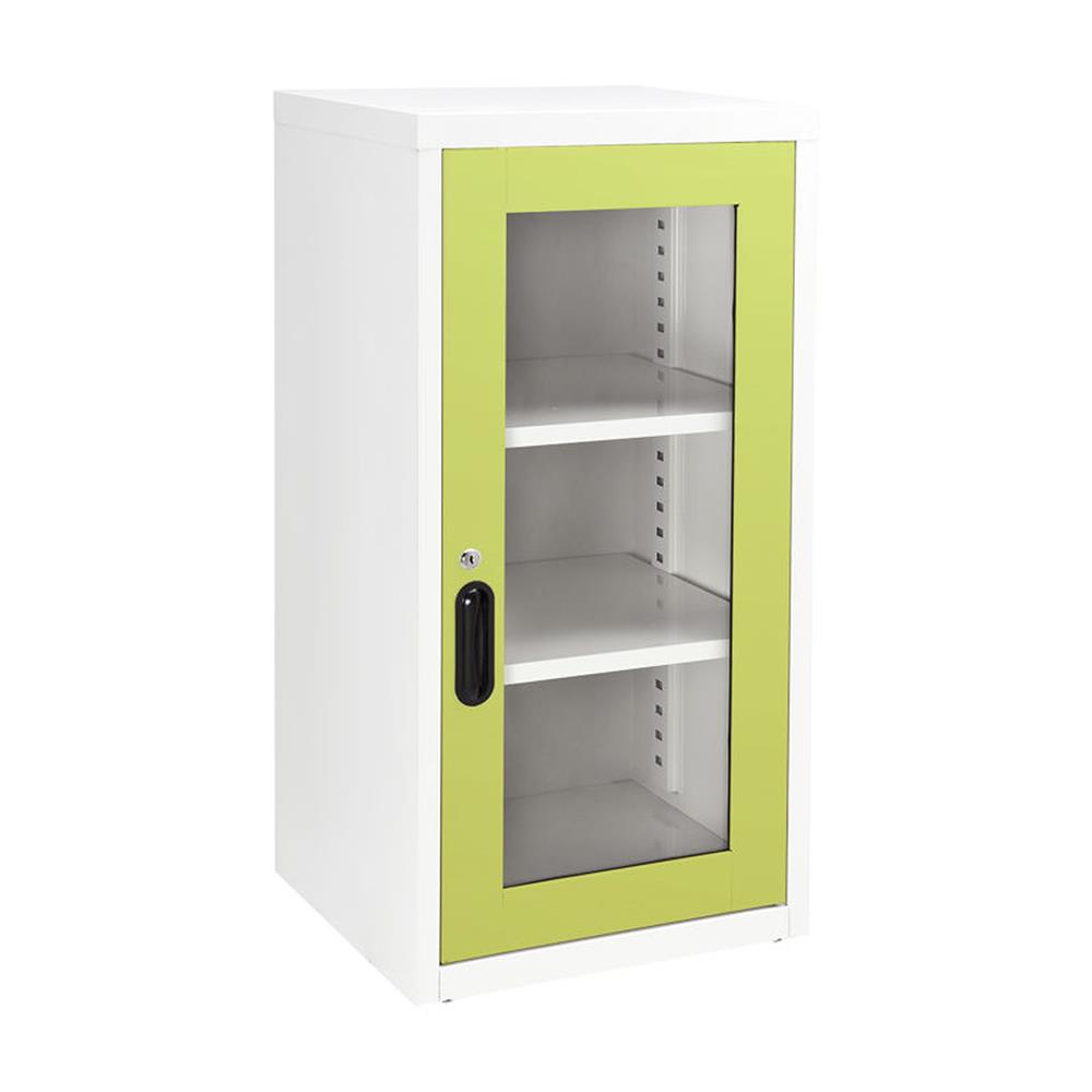 ตู้เหล็กบานเปิดกระจก KIOSK UDB-2 สีขาว/เขียว