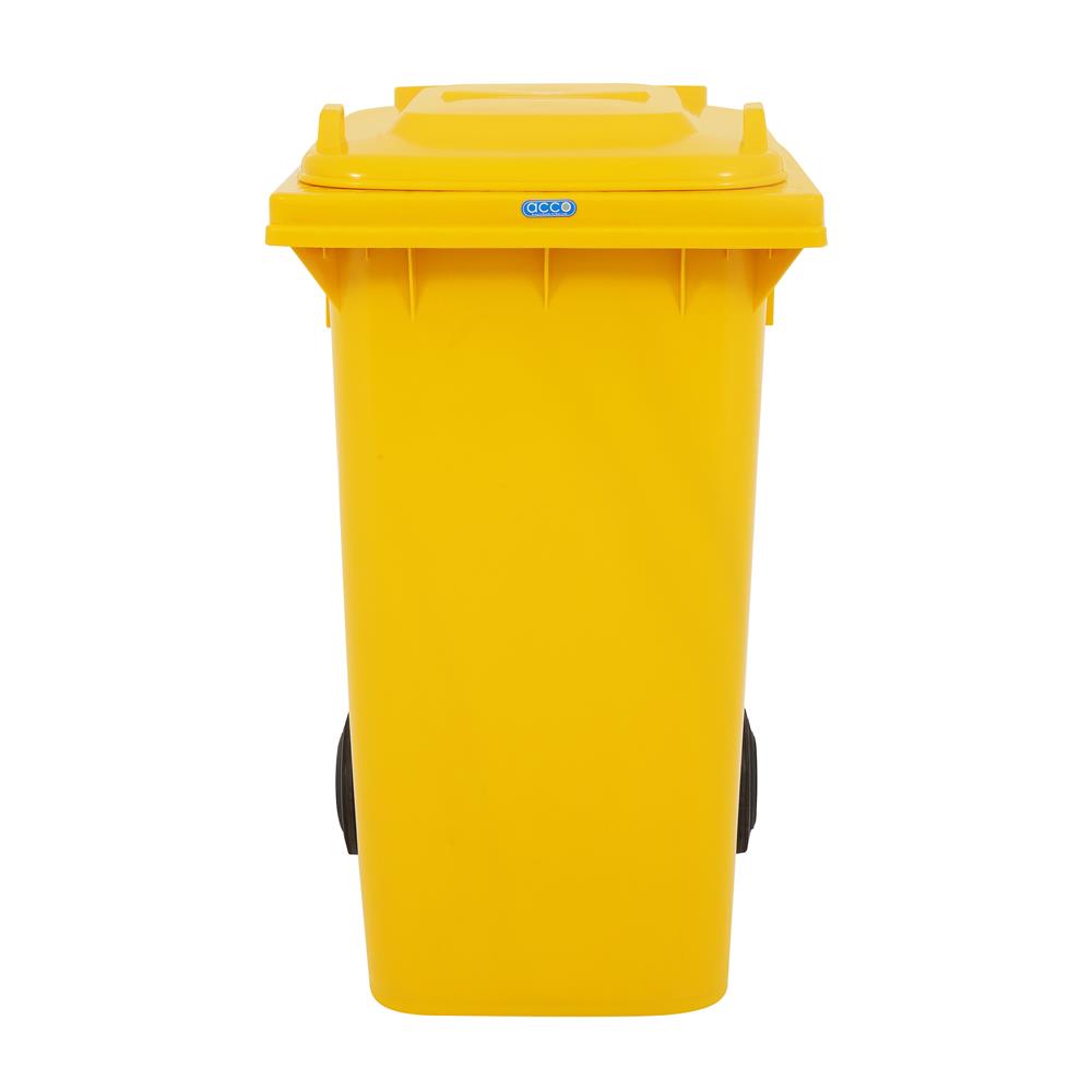 ถังขยะเหลี่ยม ฝาเปิด-ปิด มีล้อ ACCO 240L สีเหลือง
