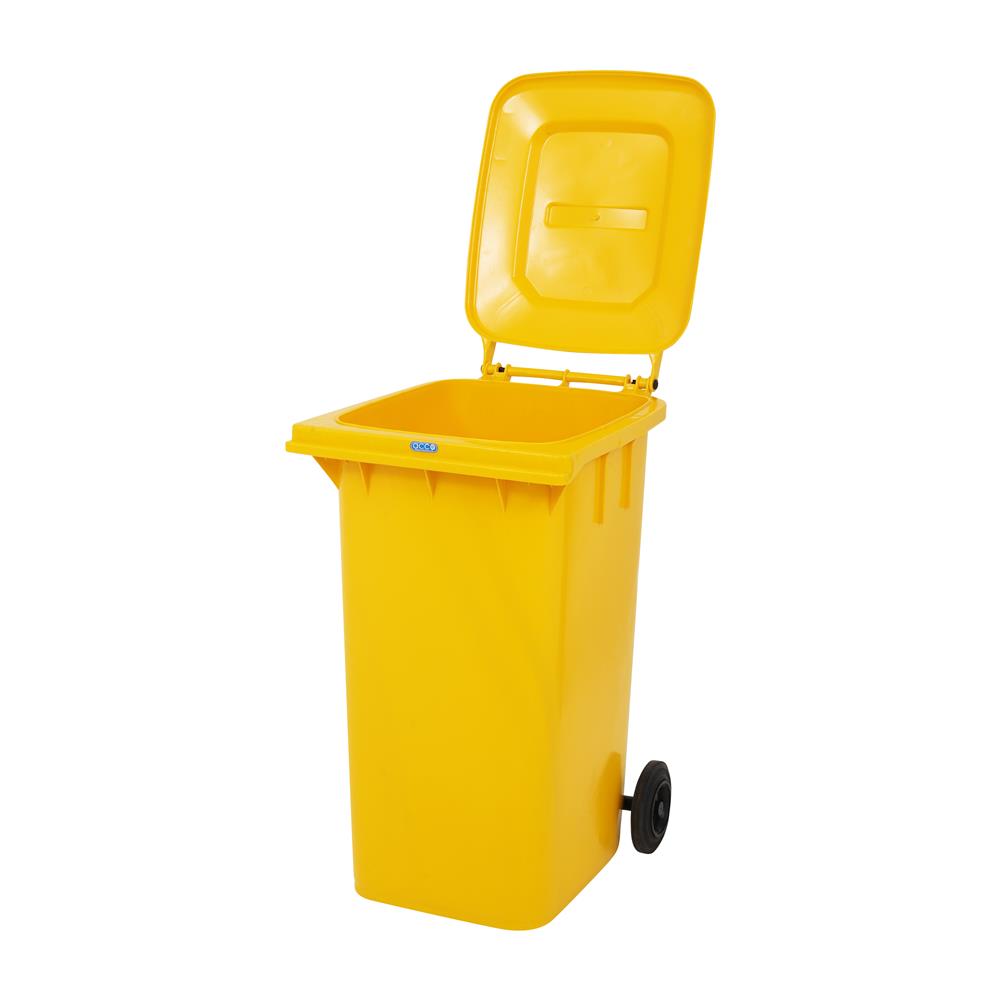 ถังขยะเหลี่ยม ฝาเปิด-ปิด มีล้อ ACCO 240L สีเหลือง