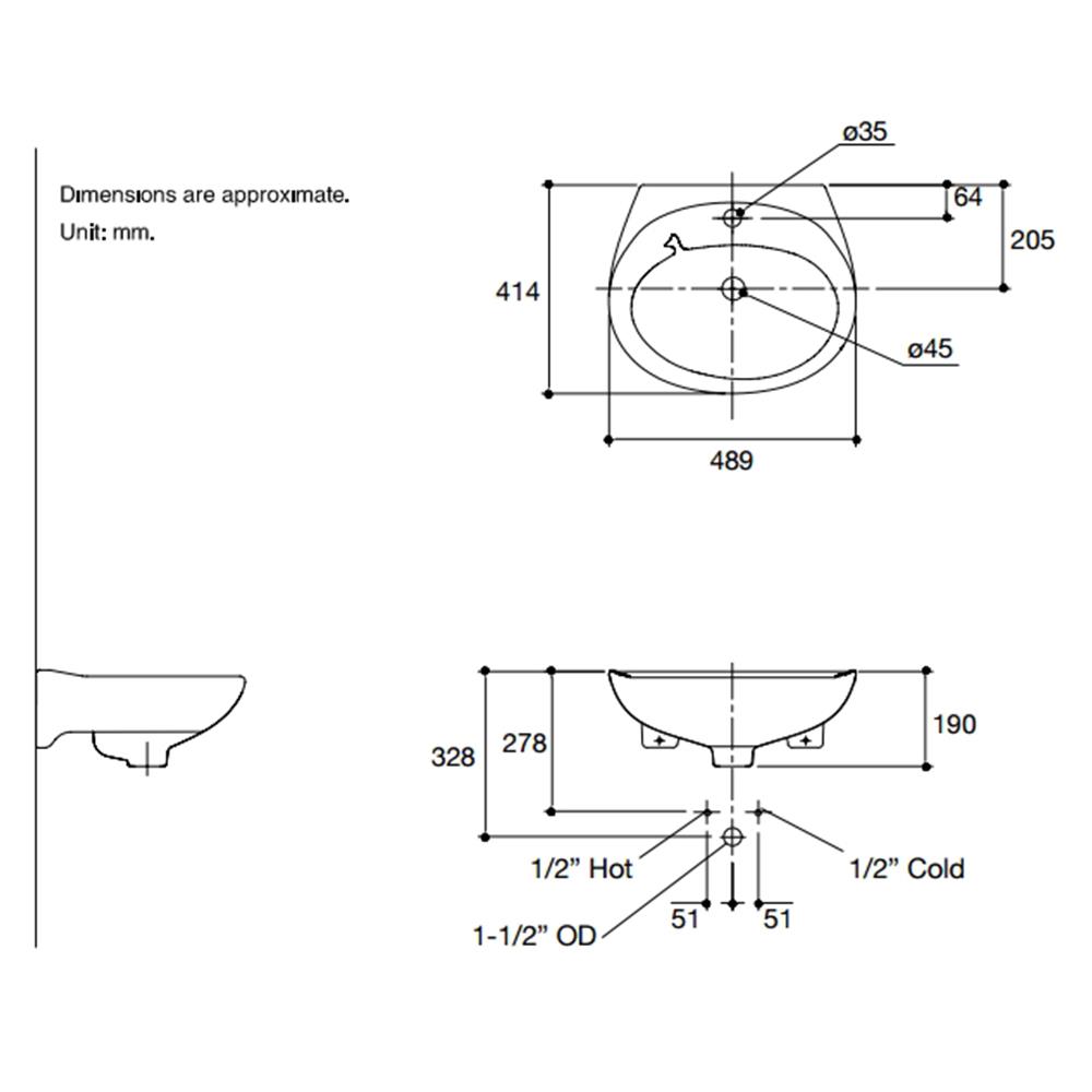อ่างล้างหน้าแบบแขวน KARAT K-21135X-1-WK สีขาว