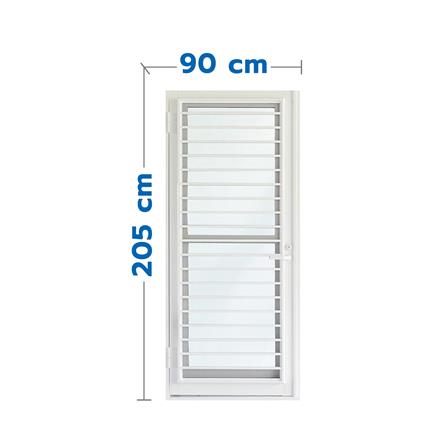 ชุดประตูบานเปิด ระบายอากาศ อะลูมิเนียม SANKYOALUMI J-TRUST VENTILATION 90x205 ซม. สีขาว พร้อมวงกบ-บานพับ-มือจับ-โช้ค