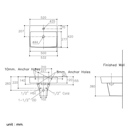 อ่างล้างหน้าแบบแขวน KARAT K-20843X-1-WK สีขาว_7