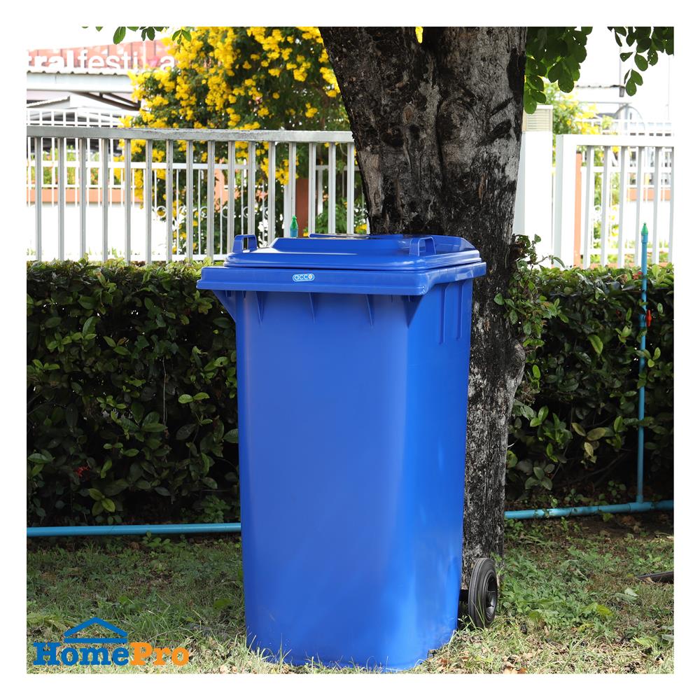 ถังขยะเหลี่ยม ฝาเปิด-ปิด มีล้อ ACCO 240 ลิตร สีน้ำเงิน