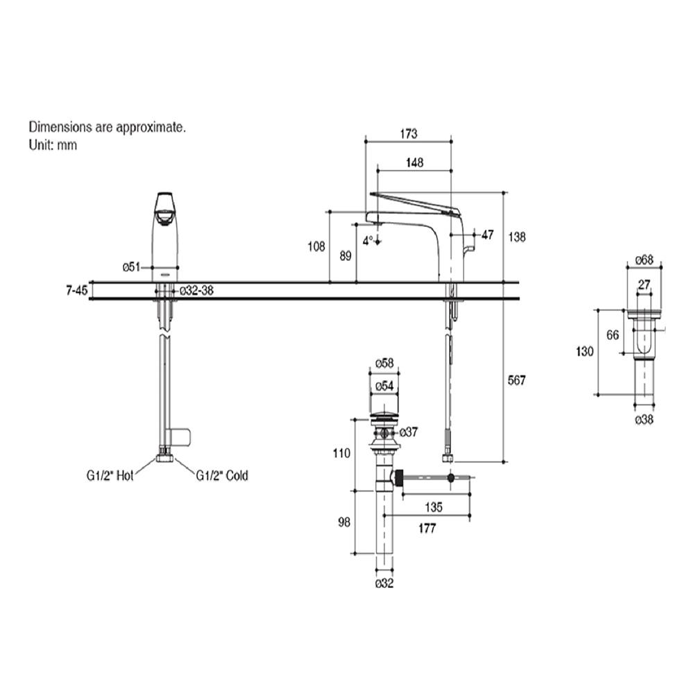 ก๊อกอ่างล้างหน้าผสม KOHLER K-97345T-B4-CP