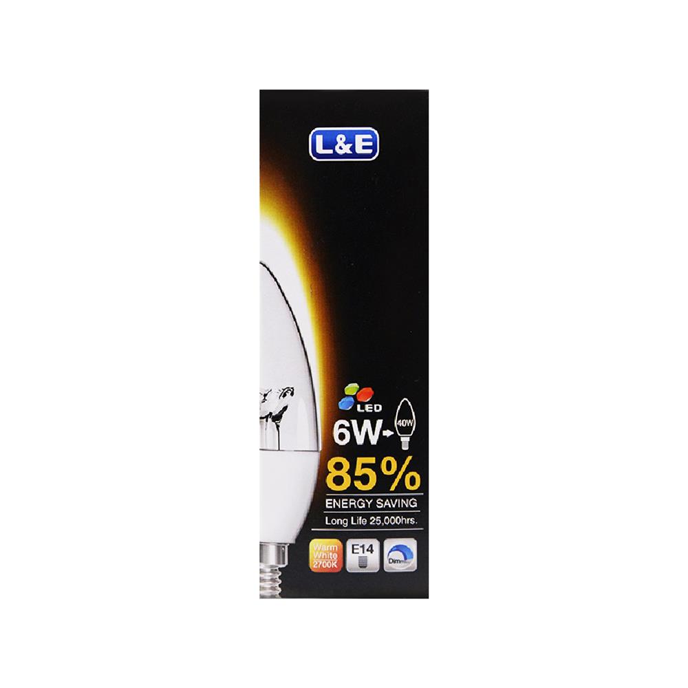 หลอด LED L&E CANDLE DIMMABLE E14 6 วัตต์ WARMWHITE