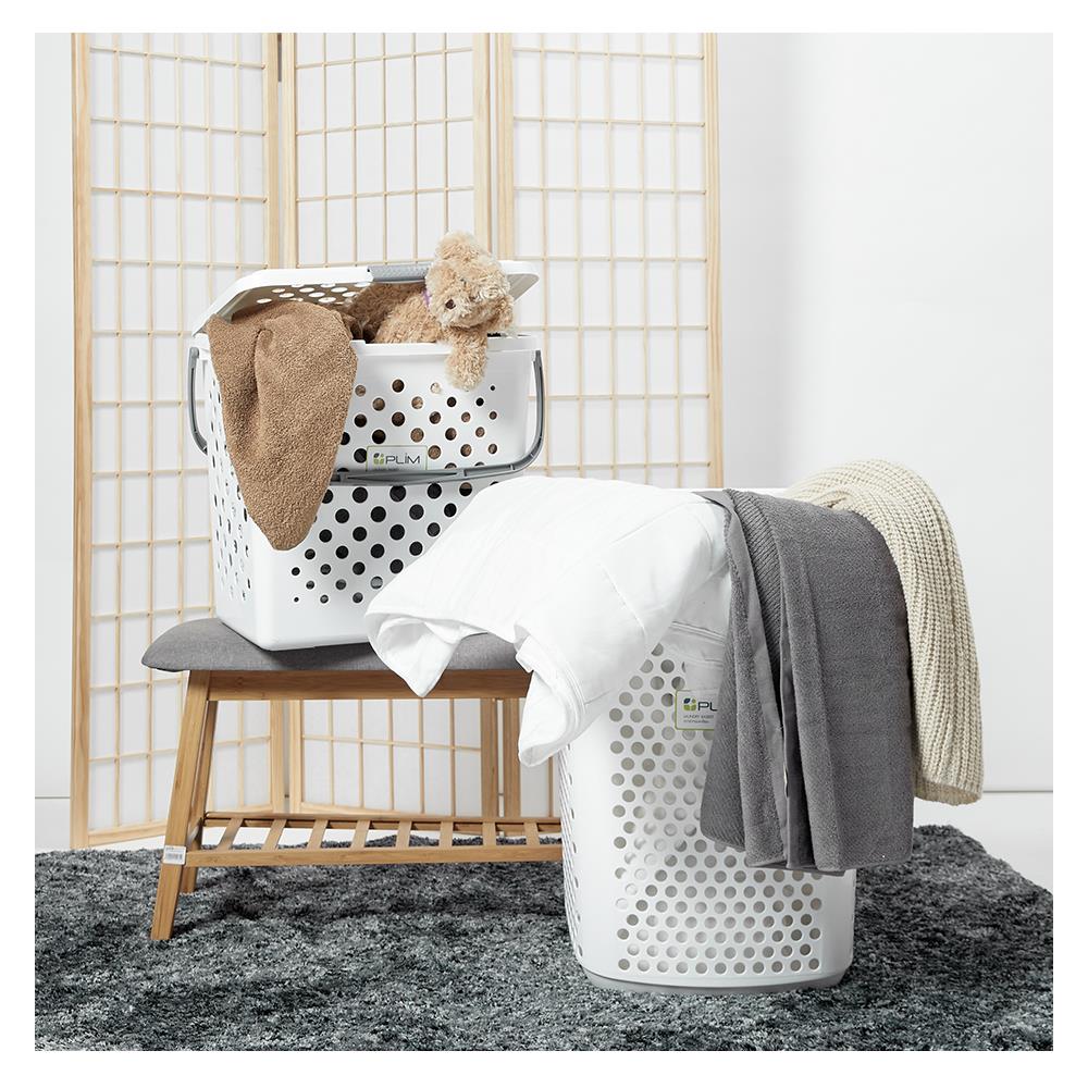 ตะกร้าผ้าล้อลาก PLIM BK-137-3 สีขาว/เทา