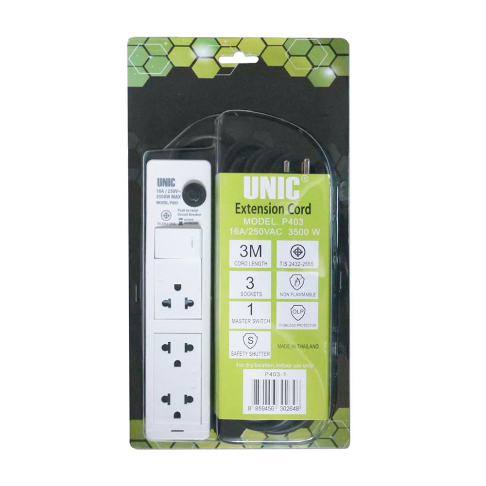 รางปลั๊กไฟ 3 ช่อง 1 สวิตซ์ UNIC P403-1 3 ม.