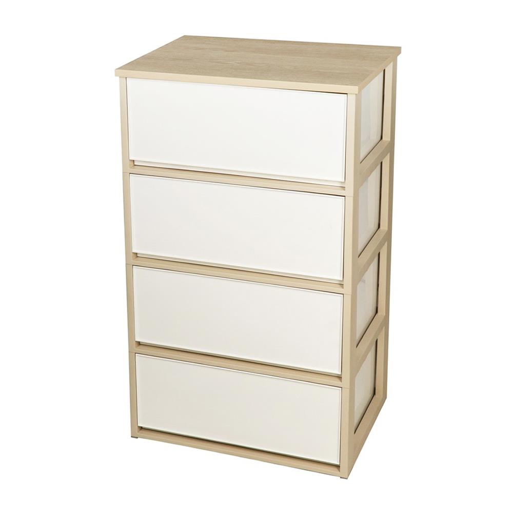 ตู้ลิ้นชัก 4 ชั้น DKW 54.7x37.7x92 สีครีม/น้ำตาล