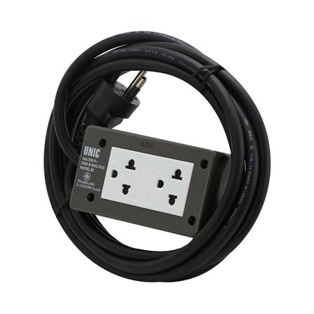 บล็อกยาง 2x4 พร้อมสาย VCT 3x1.5 2 ช่อง UNIC B2-1 3 เมตร สีเทา_1