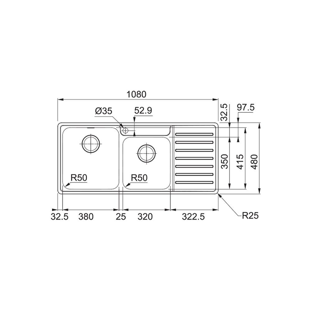 ซิงค์ฝัง 2หลุม 1ที่พักขวา FRANKE BCX 621 RH สเตนเลส