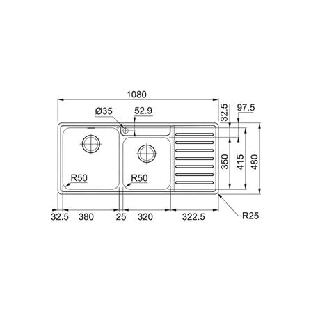 ซิงค์ฝัง 2หลุม 1ที่พักขวา FRANKE BCX 621 RH สเตนเลส_1