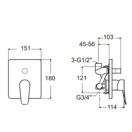 วาล์วฝังกำแพง (เฉพาะวาล์ว) AMERICAN STANDARD FFAS0921-6T2500BT0_1