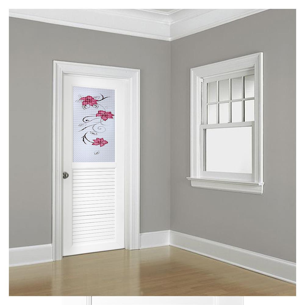 ชุดประตูห้องน้ำ UPVC ASARA G922 ดอกไม้แดง 70X200 ซม. สีขาว พร้อมวงกบ ไม่เจาะลูกบิด