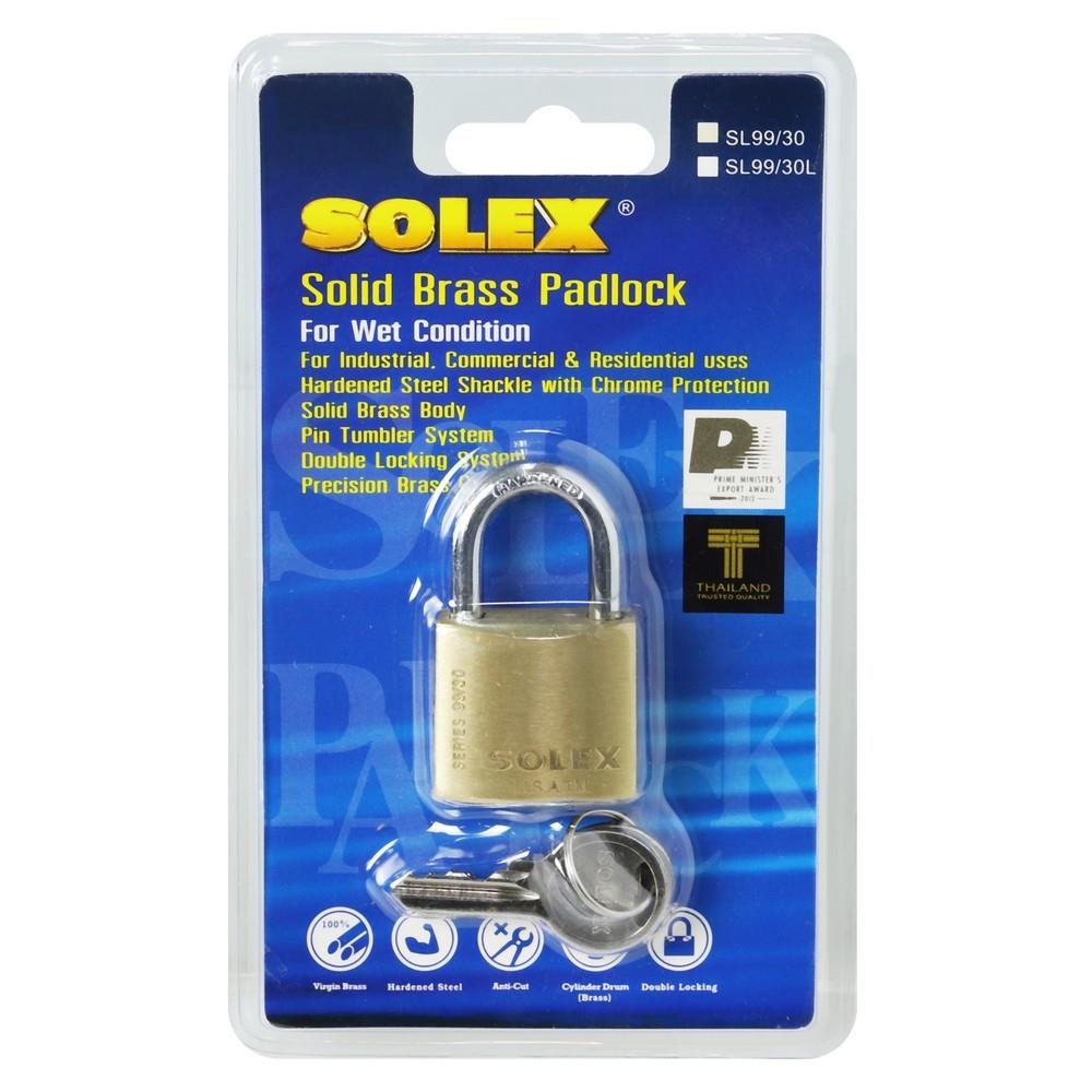 กุญแจสปริง SOLEX SL99 30 มม. สีทองเหลือง