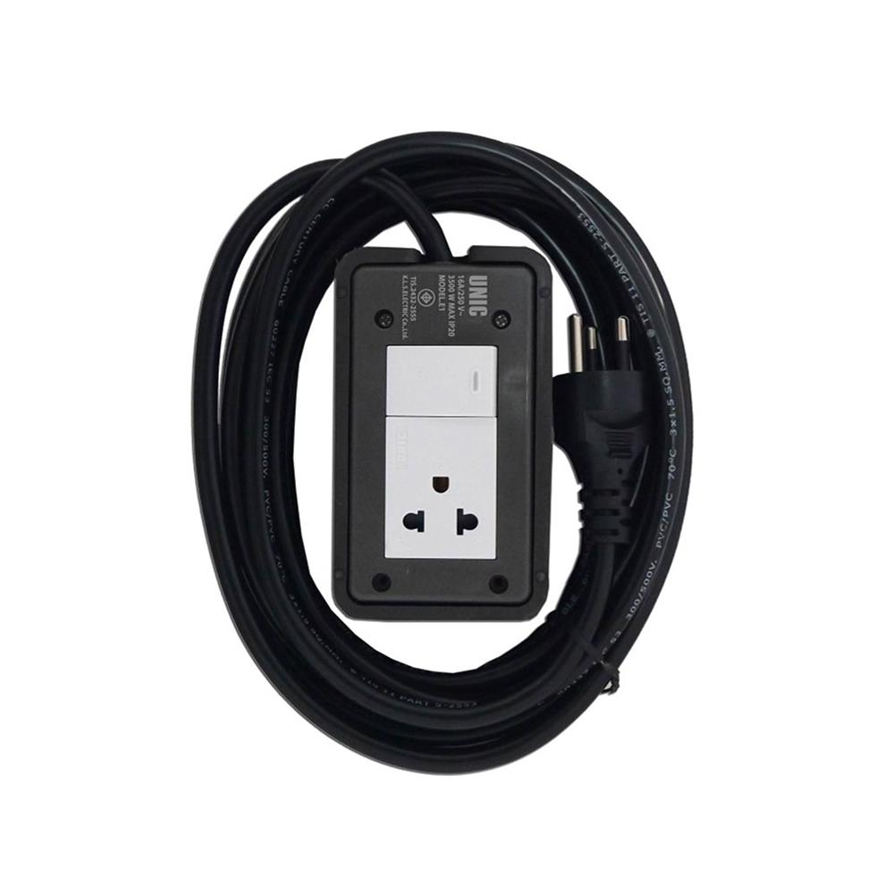 บล็อกยาง 2x4 พร้อมสาย VCT3x1.5 1 ช่อง 1 สวิตช์ UNIC E1 5 เมตร สีเทา