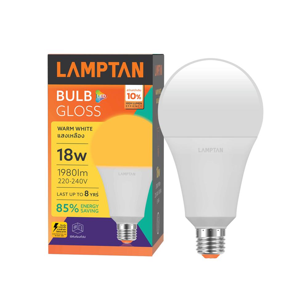 หลอด LED LAMPTAN BULB GLOSS 18 วัตต์ WARM WHITE E27