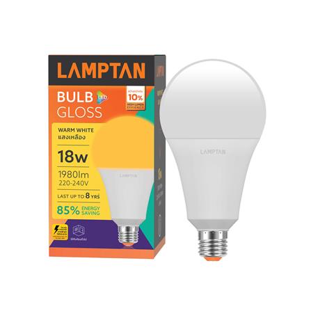 หลอด LED LAMPTAN BULB GLOSS 18 วัตต์ WARM WHITE E27_1