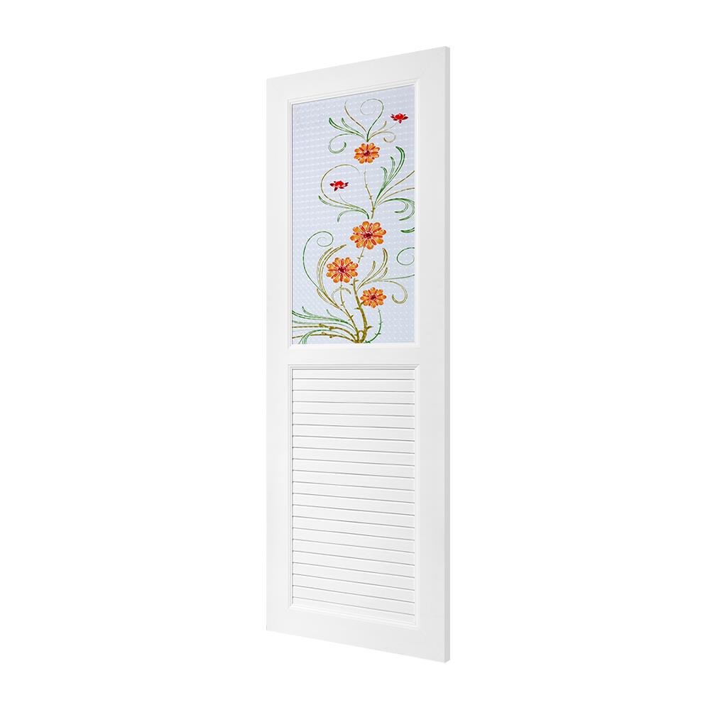 ชุดประตูห้องน้ำ UPVC ASARA G923 ดอกไม้เหลือง 70X200 ซม. สีขาว พร้อมวงกบ ไม่เจาะลูกบิด