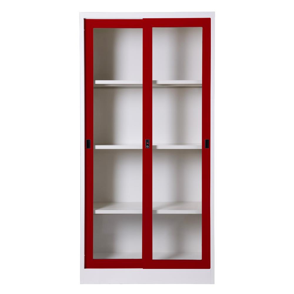 ตู้เหล็กสูงบานเลื่อนกระจก KIOSK SGD-18 สีแดง