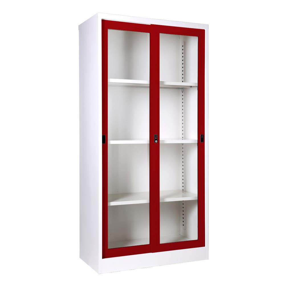 ตู้เหล็กสูงบานเลื่อนกระจก KIOSK SGD-18 สีแดง