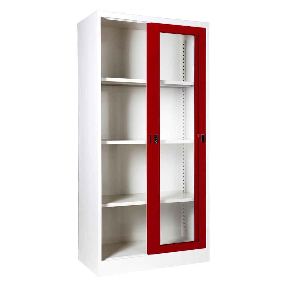 ตู้เหล็กสูงบานเลื่อนกระจก KIOSK SGD-18 สีแดง