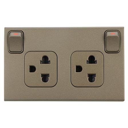 ชุดเต้ารับคู่ 3 ขา มีม่านนิรภัย พร้อมสวิตช์เปิด-ปิด HACO TJ-W816UV2S-ST สีแม็ทดาร์ค_0