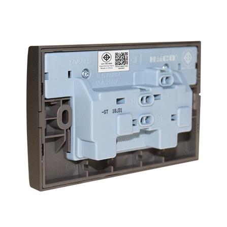 ชุดเต้ารับคู่ 3 ขา มีม่านนิรภัย พร้อมสวิตช์เปิด-ปิด HACO TJ-W816UV2S-ST สีแม็ทดาร์ค_1