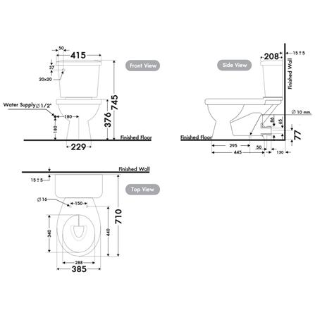 สุขภัณฑ์ 2 ชิ้น NASCO NC-7530P-WA 4.5 ลิตร สีขาว_1