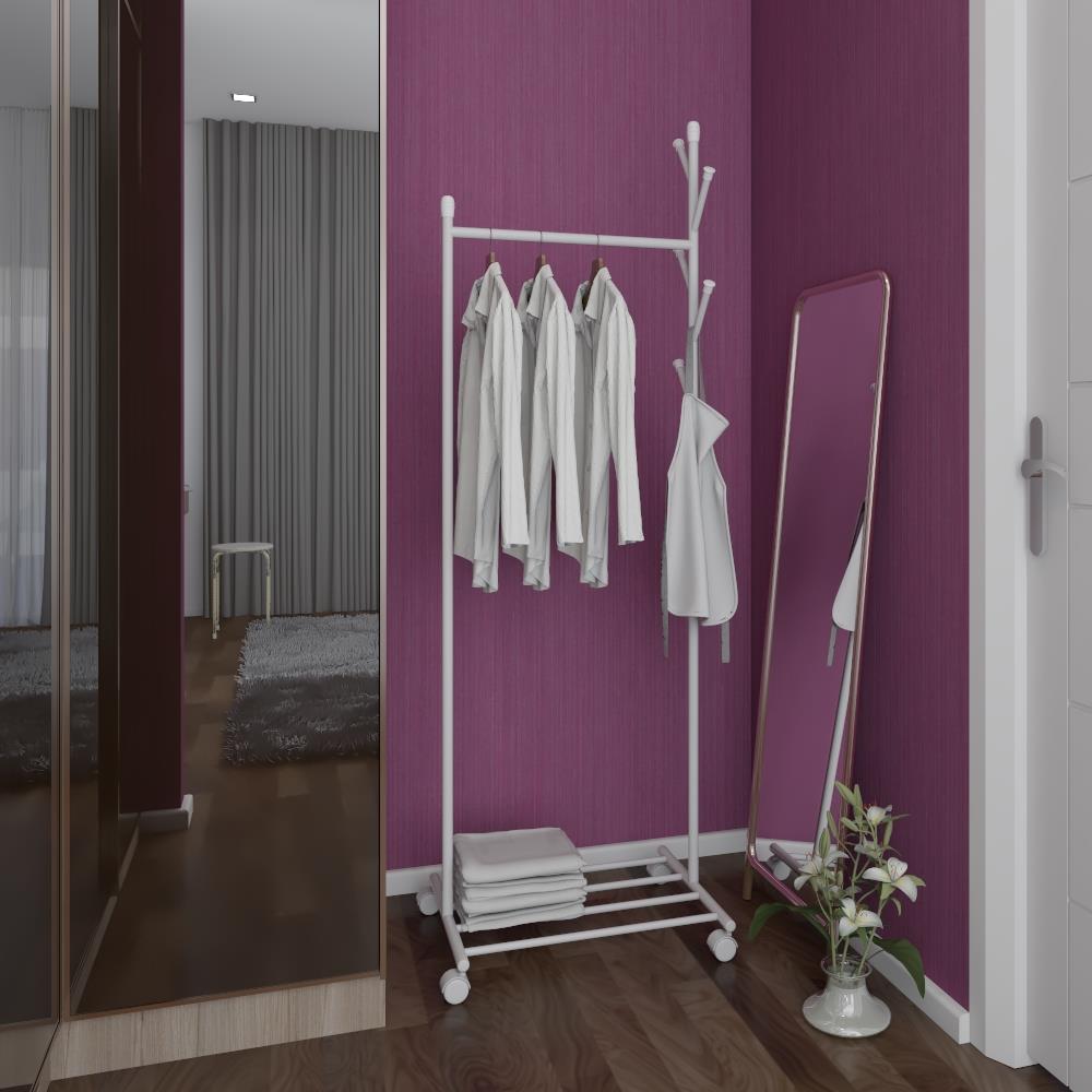 ราวแขวนผ้าพร้อมที่แขวนเอนกประสงค์55x43x170cm สีขาว PLIM