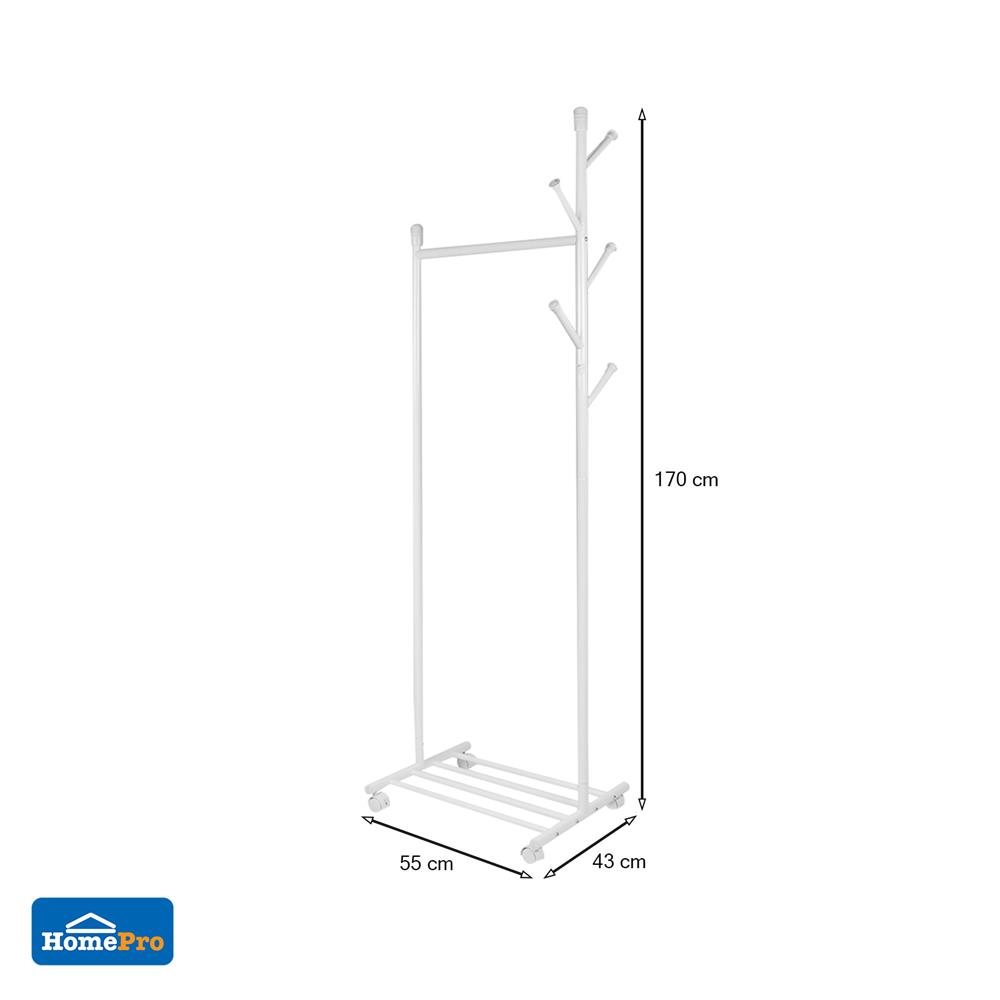 ราวแขวนผ้าพร้อมที่แขวนเอนกประสงค์55x43x170cm สีขาว PLIM