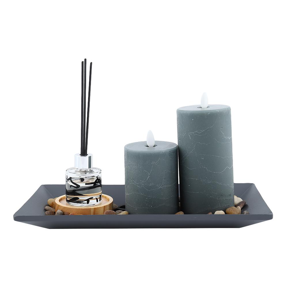 ชุดเทียน LED 2ขนาด สีเทาพร้อมน้ำหอม เนื้อแว็กซ์ รีโมทควบคุมเปิด-ปิด