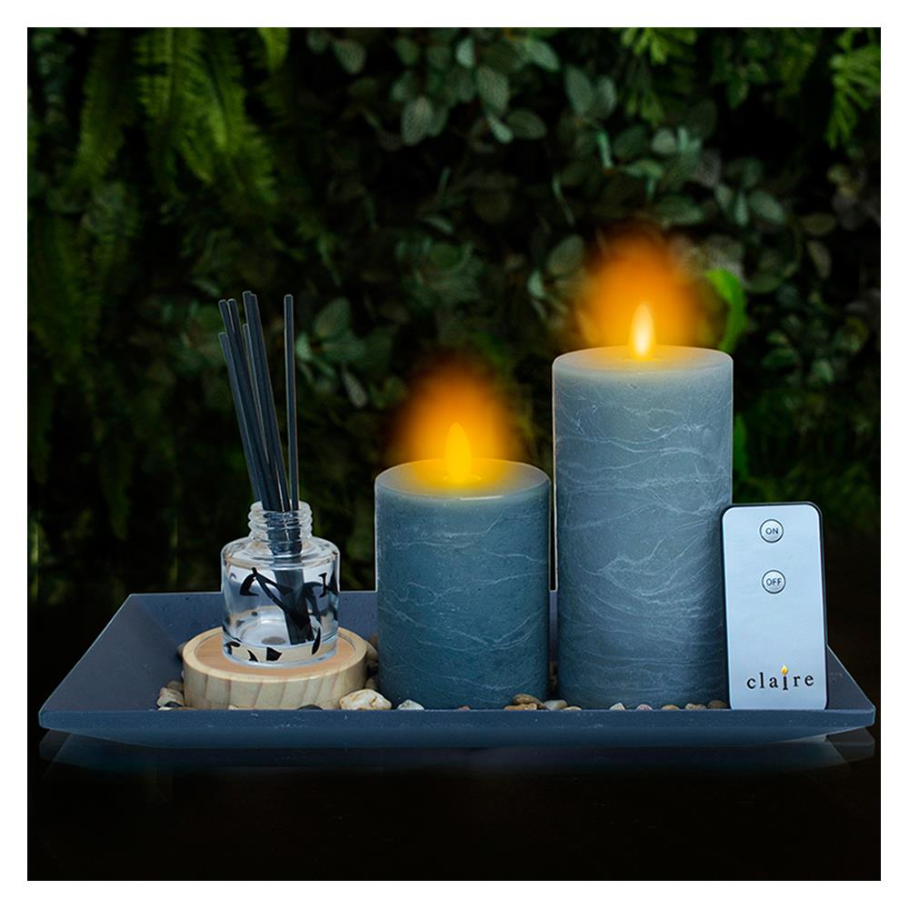 ชุดเทียน LED 2ขนาด สีเทาพร้อมน้ำหอม เนื้อแว็กซ์ รีโมทควบคุมเปิด-ปิด