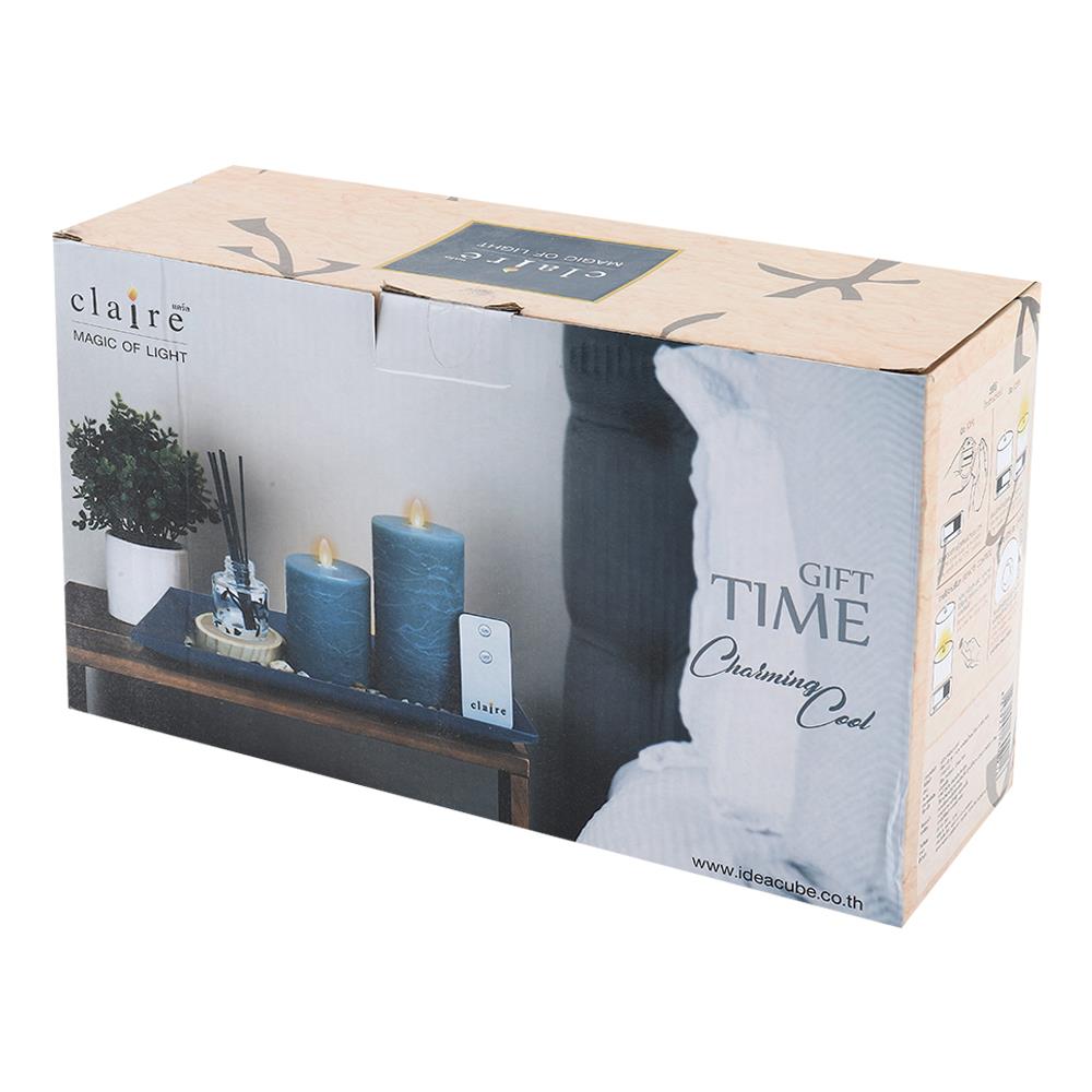 ชุดเทียน LED 2ขนาด สีเทาพร้อมน้ำหอม เนื้อแว็กซ์ รีโมทควบคุมเปิด-ปิด