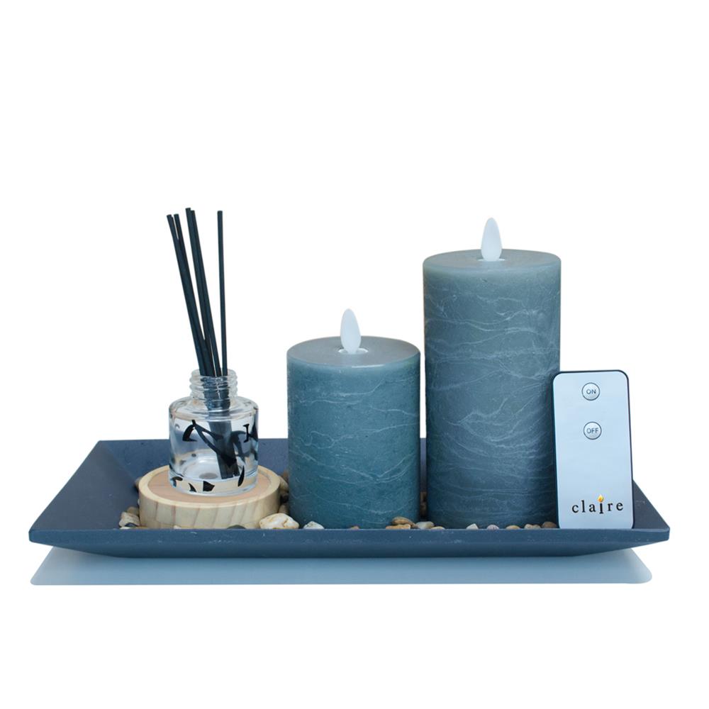 ชุดเทียน LED 2ขนาด สีเทาพร้อมน้ำหอม เนื้อแว็กซ์ รีโมทควบคุมเปิด-ปิด