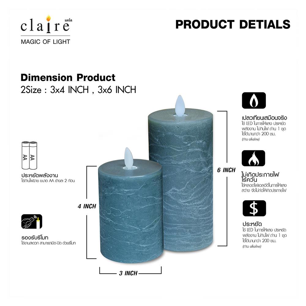 ชุดเทียน LED 2ขนาด สีเทาพร้อมน้ำหอม เนื้อแว็กซ์ รีโมทควบคุมเปิด-ปิด