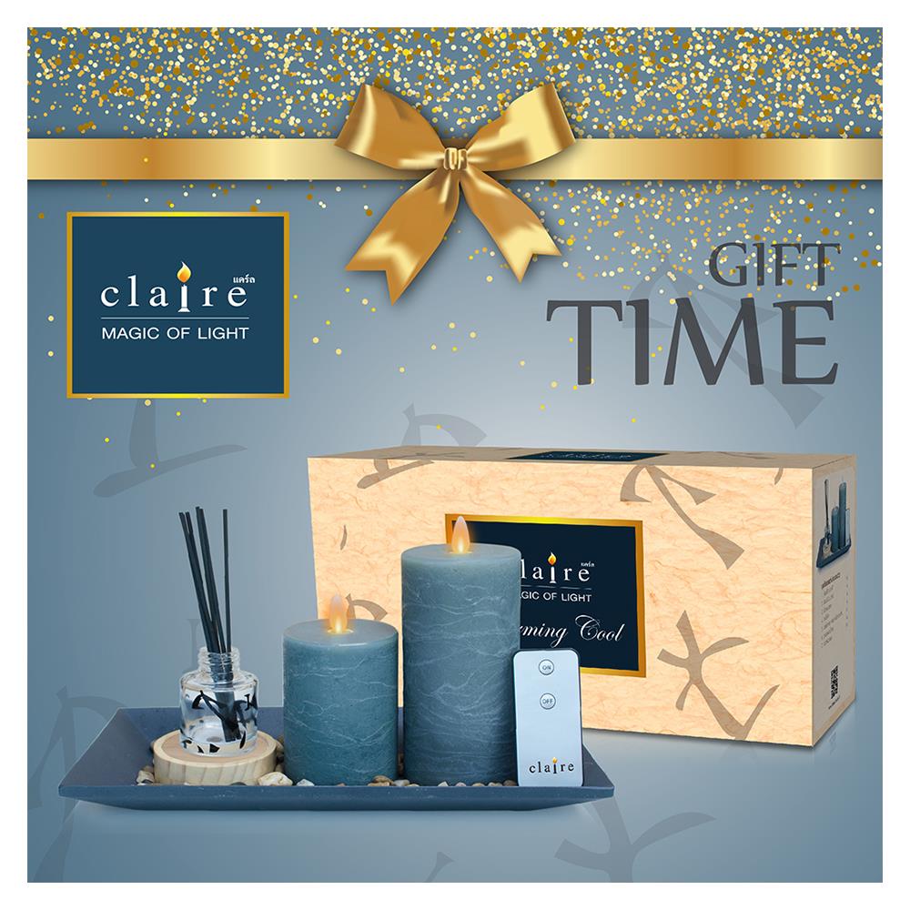 ชุดเทียน LED 2ขนาด สีเทาพร้อมน้ำหอม เนื้อแว็กซ์ รีโมทควบคุมเปิด-ปิด