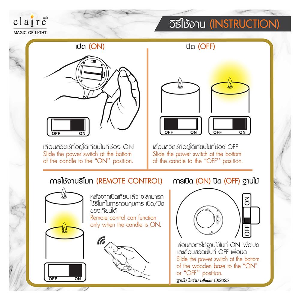 ชุดเทียน LED 2ขนาด สีเทาพร้อมน้ำหอม เนื้อแว็กซ์ รีโมทควบคุมเปิด-ปิด