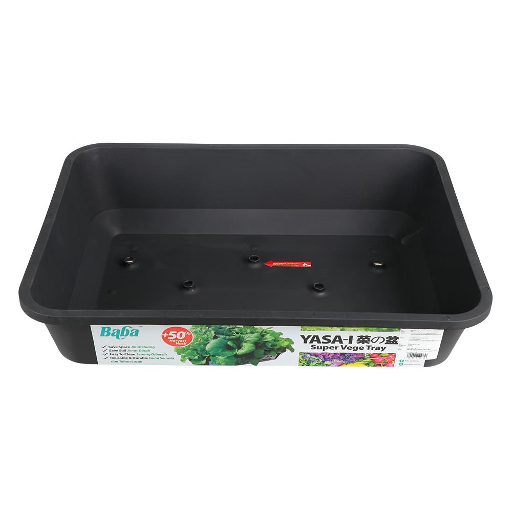 กระถางพลาสติกทรงสี่เหลี่ยม BABA ไซส์ L สีดำ