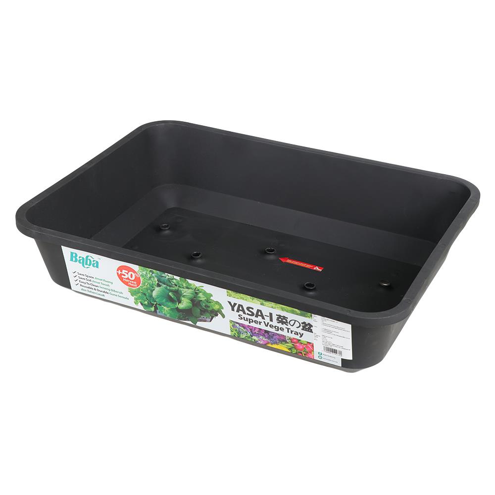 กระถางพลาสติกทรงสี่เหลี่ยม BABA ไซส์ L สีดำ