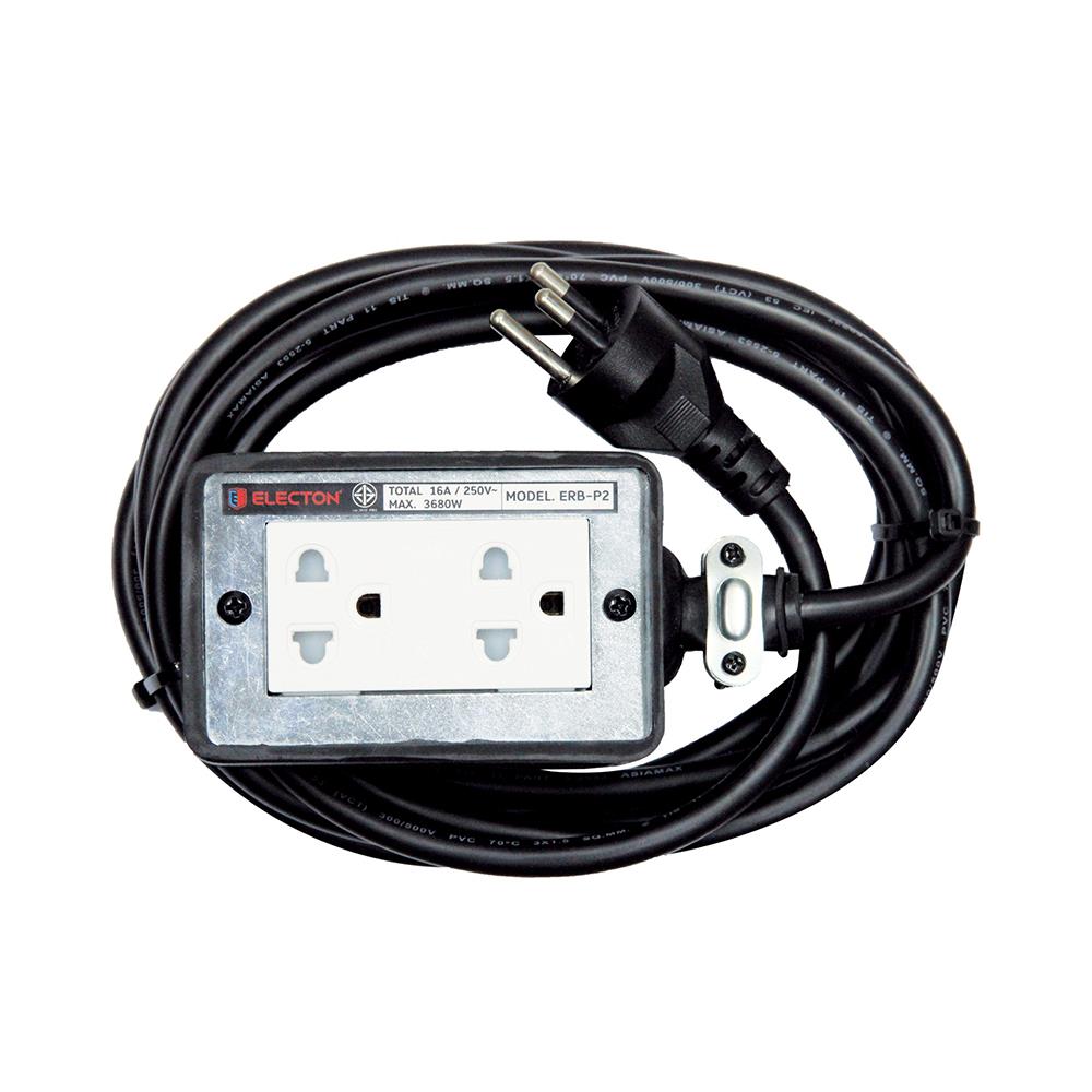 บล็อกยาง 2x4 พร้อมสาย VCT3x1.5 2ช่อง ELECTON ERB-P231510 10 เมตร สีดำ