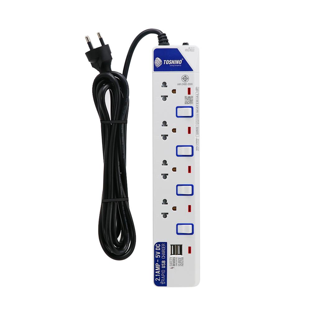 รางปลั๊กไฟ 4 ช่อง 4 สวิตช์ 2 USB TOSHINO ET-914 3 ม.