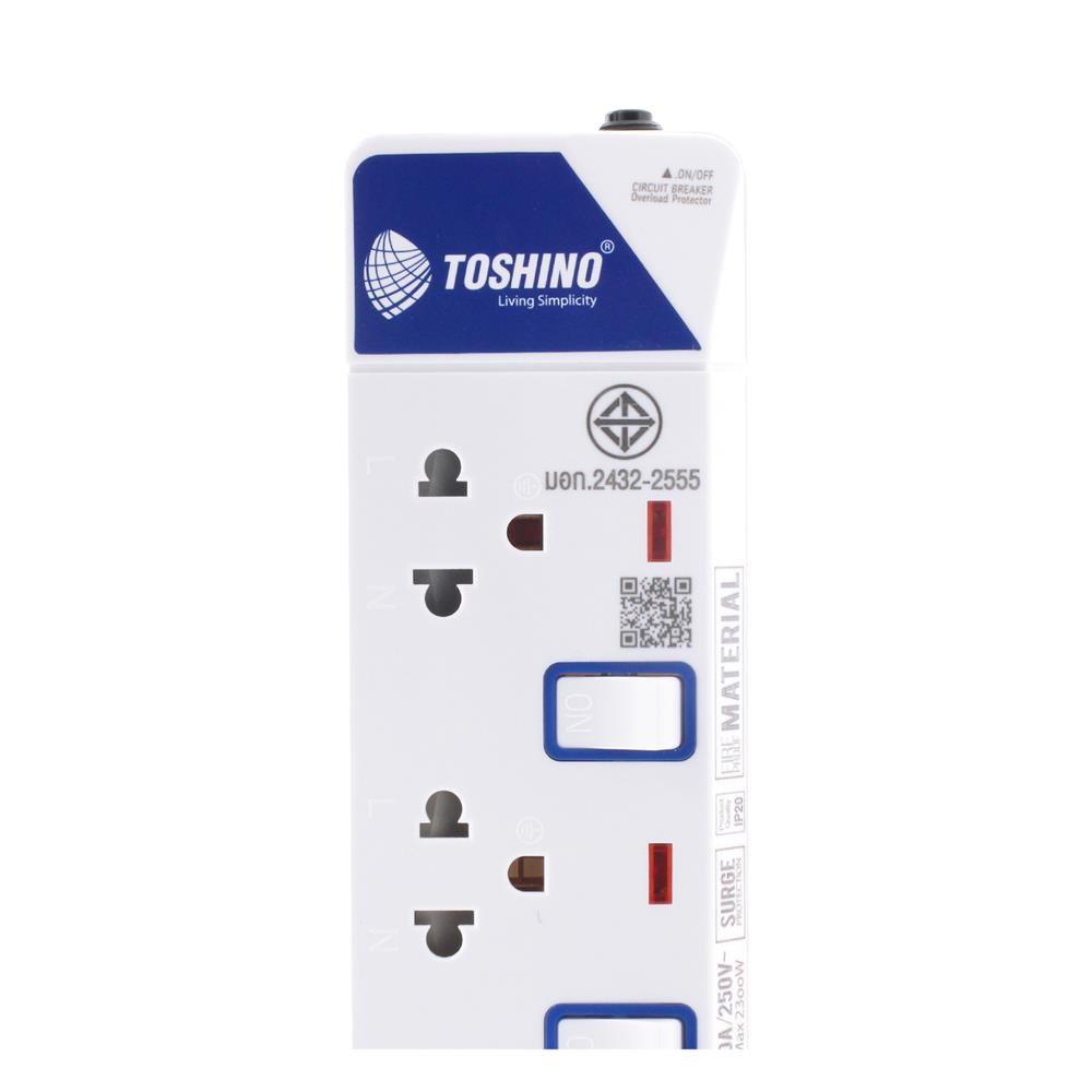 รางปลั๊กไฟ 4 ช่อง 4 สวิตช์ 2 USB TOSHINO ET-914 3 ม.