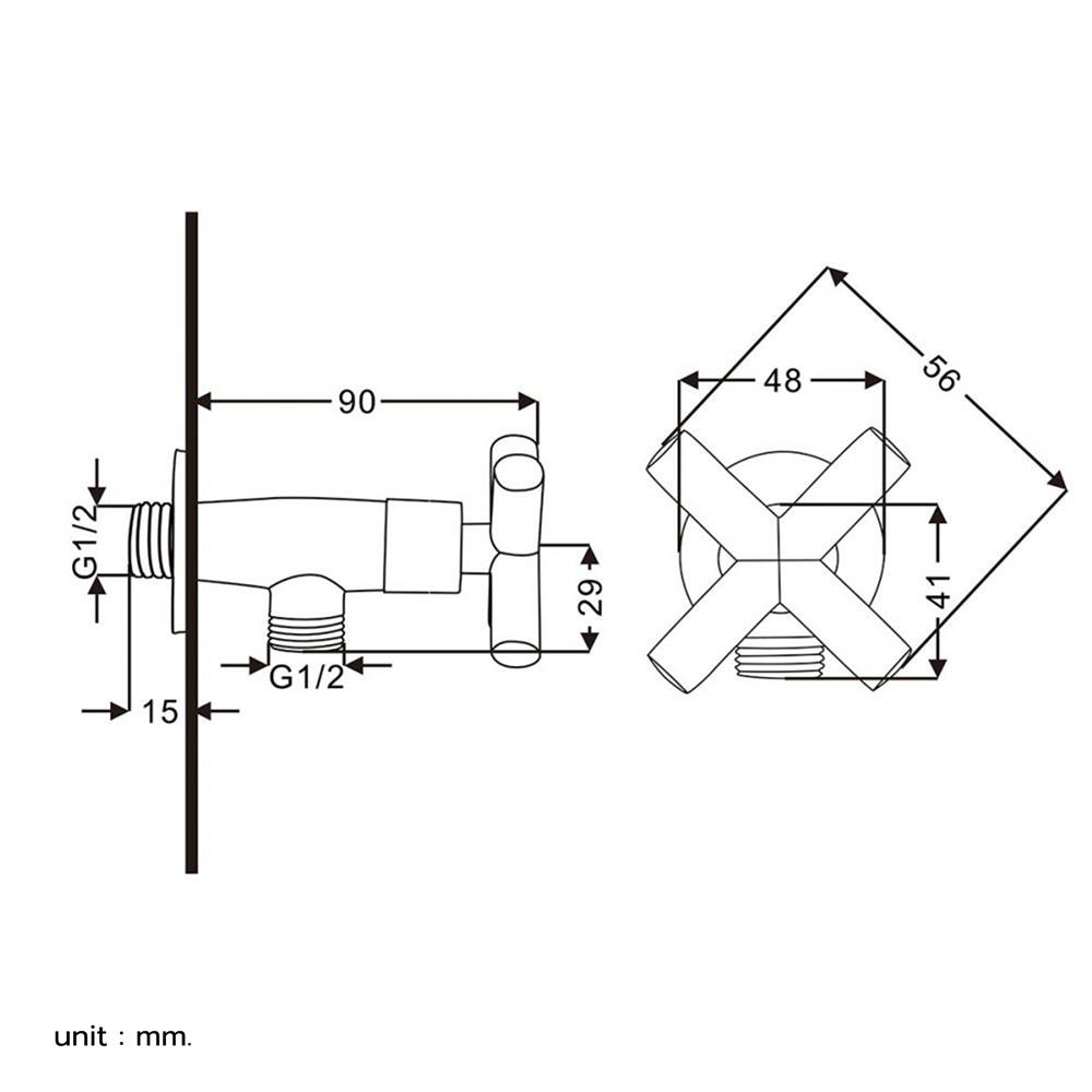 วาล์วฝักบัว 1 ทาง RASLAND RA 30E2214 สีโครม