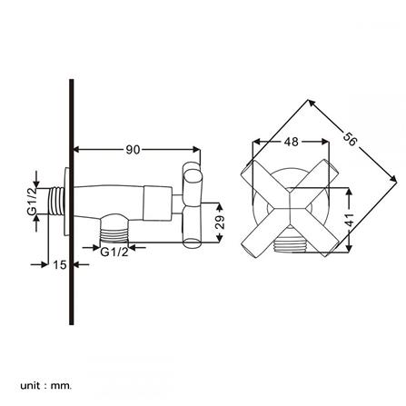 วาล์วฝักบัว 1 ทาง RASLAND RA 30E2214 สีโครม_5